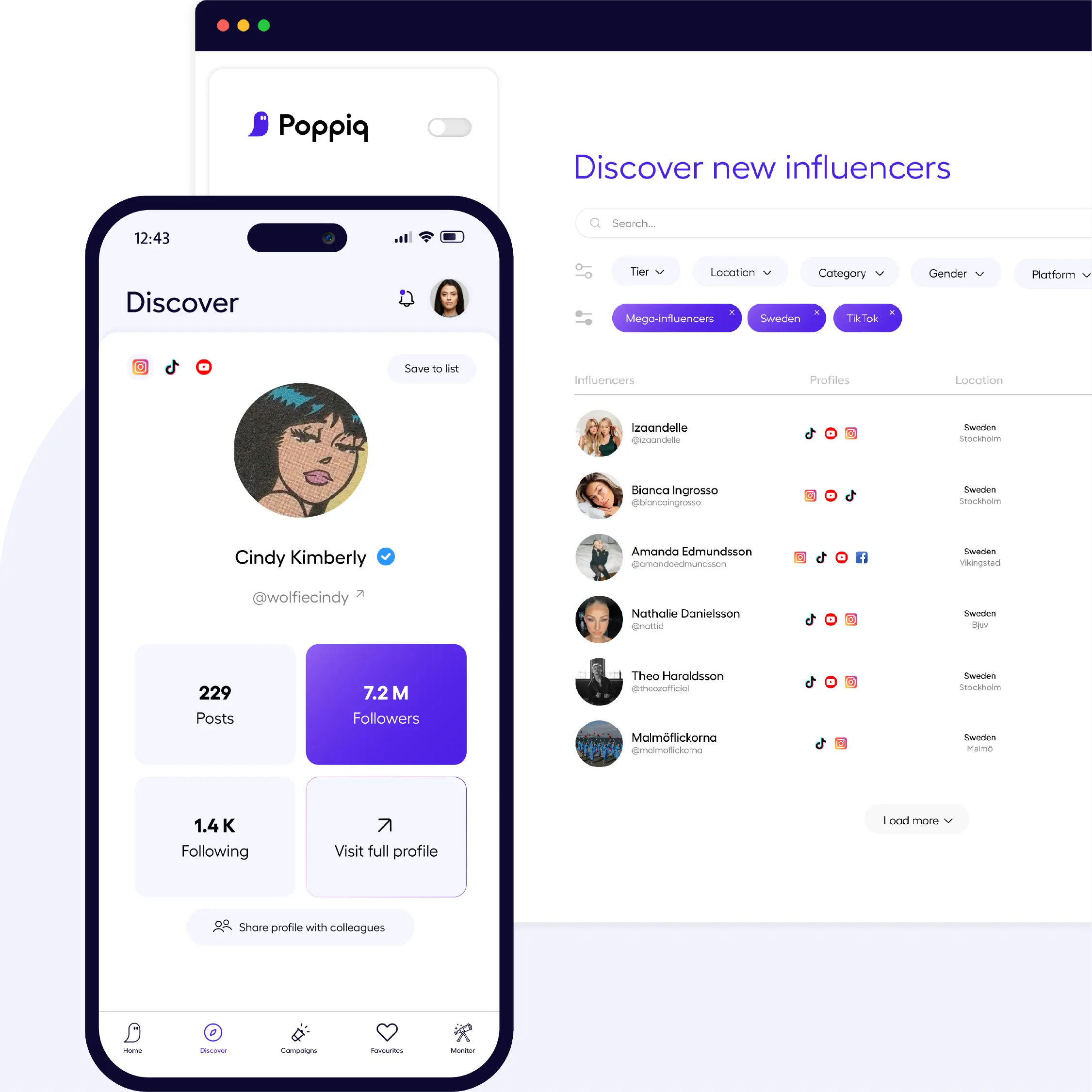 Find and manage influencers in Poppiqs Platform and App