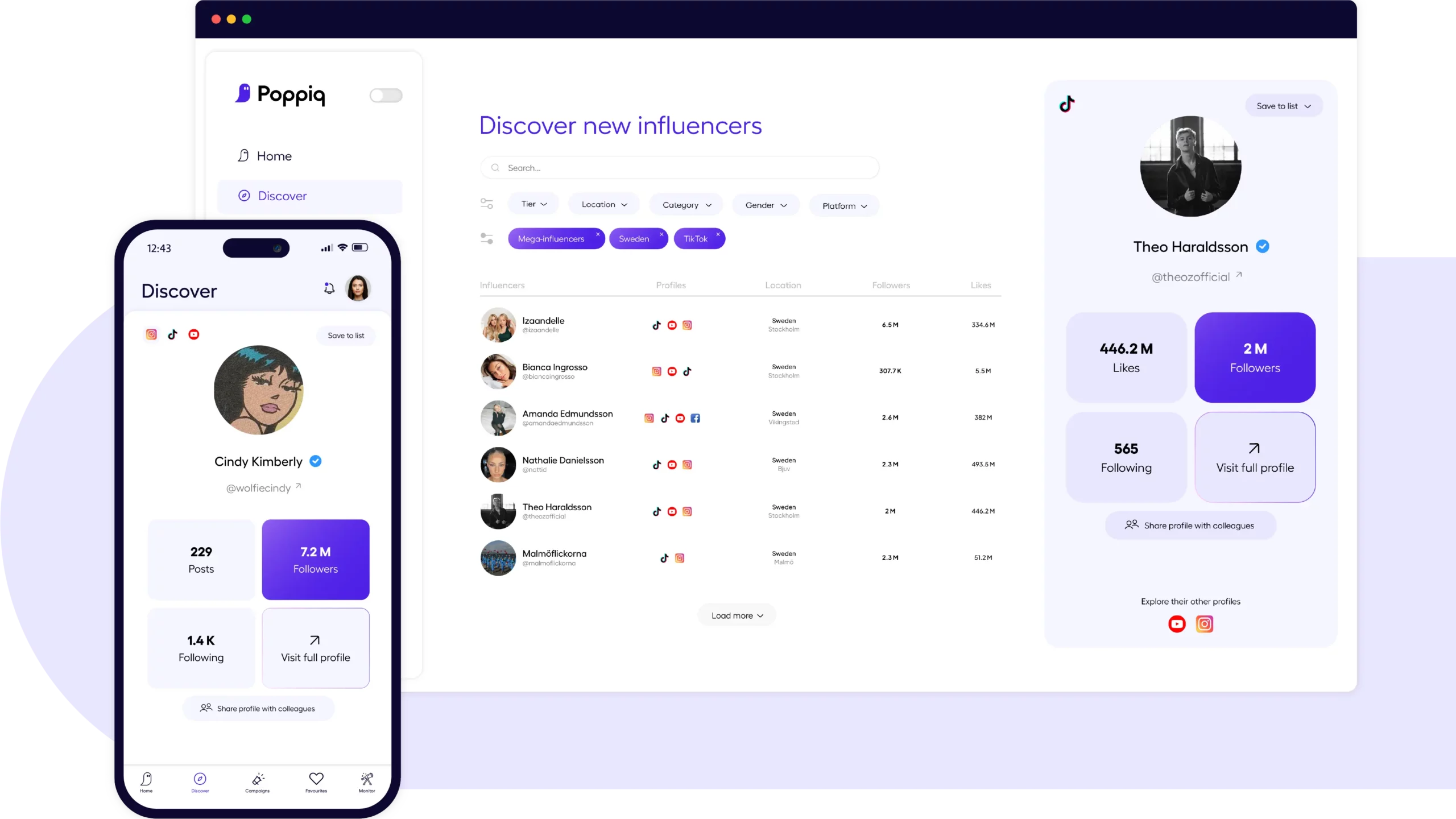 Find and manage influencers in Poppiqs Platform and App